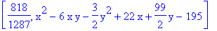 [818/1287, x^2-6*x*y-3/2*y^2+22*x+99/2*y-195]
